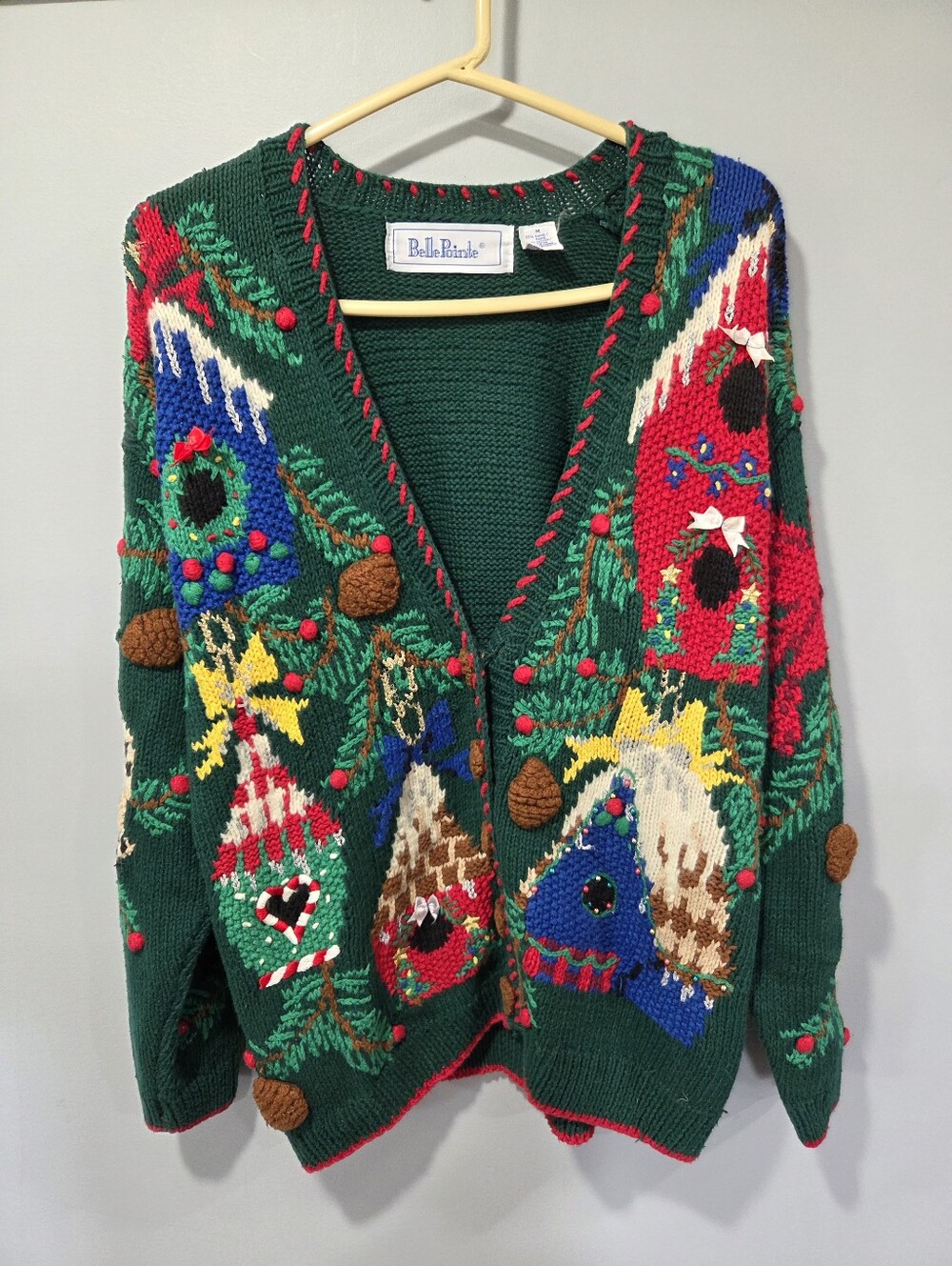 Vintage 90s Belle Pointe Christmas knitted sweater embroidery medium